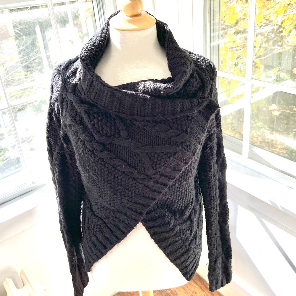SABINE cozy chunky crossover cardigan shawl collar deep purple